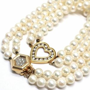 豪華!!《K18/K14 天然ダイヤモンド付アコヤ本真珠ネックレス》A 約5.5-6.0mm珠 35.4g 約34.5cm pearl necklace ジュエリー jewelry ED0/ED0