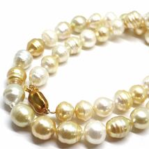 《南洋白蝶真珠ネックレス》A 約9.0-10.0mm珠 約53.5g 約44cm pearl necklace ジュエリー jewelry ゴールデン DH0/EA2_画像1