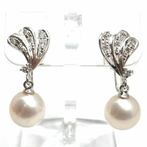 《K14WG 天然ダイヤモンド/アコヤ本真珠イヤリング》A 約3.4g 約7.4-7.6mm珠 0.05ct パール pearl ジュエリー earring jewelry EA5/EA6の画像1