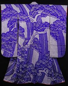 ●着物68 美品 総絞り 中振袖 紫 正絹 着丈約156.5cm●着物/和装品/保管品/消費税0円