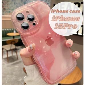 iPhone15pro ケース　ピンク　グラデーション　韓国　耐衝撃　ウェーブ