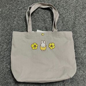 【新品タグ付き】　トートバッグ　刺繍　ミッフィー　うさぎ　グレー　オレンジ　黄色　花　花柄　ミニトートバッグ　ライトグレー