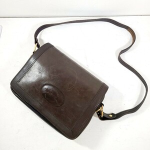 CD683LL フランス製 LONGCHAMP ロンシャン レザーショルダーバッグ 斜め掛け 肩掛けバッグ 革バッグ ダークブラウン ゴールド金具