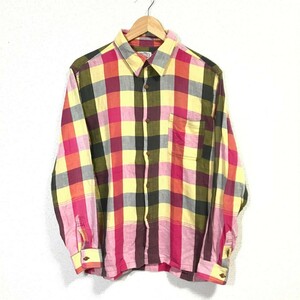 H7387dE Chiang mai DELUXE GAIJIN MADE check shirt pink series × yellow multicolor men's size 2(M rank ) Hollywood Ranch Market 