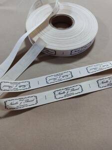 綿テープ　スタンプ　タグ　リボン　幅1.5cmx10m巻 　 DIY　手芸材料　生成りNo.3