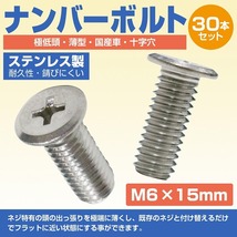 [大容量 30本] ナンバーボルト M6 15mm 取付 ネジ 薄型 極低頭 汎用 国産車 普通車 軽自動車 ステンレス 業者_画像2