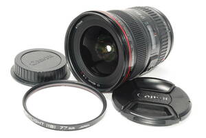 ☆美品☆Canon 広角ズームレンズ EF17-40mm F4L USM キヤノン【Kenko SKYLIGHT［1B］77 レンズフィルター付】 y1103