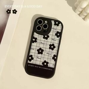 iPhone スマホ　ケース 花柄風 可愛い スマホ　ケース　かわいい 韓国　大人　かわいい　ブラック　オルチャン