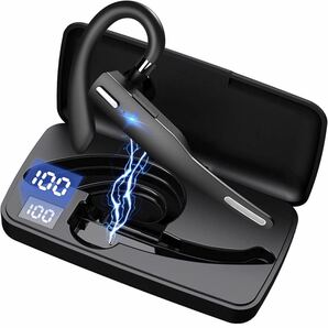 Bluetoothヘッドセット V5.1 片耳イヤホン 耳掛け型 100時間連続使用 500mAh充電ケース付 LEDバッテリー残量ディスプレイ