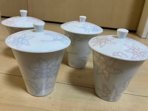 【未使用美品】タチキチ　TACHIKICHI 蓋付きフリーカップ　蒸し茶碗　赤　青　４客セット　数応相談　多目的カップ