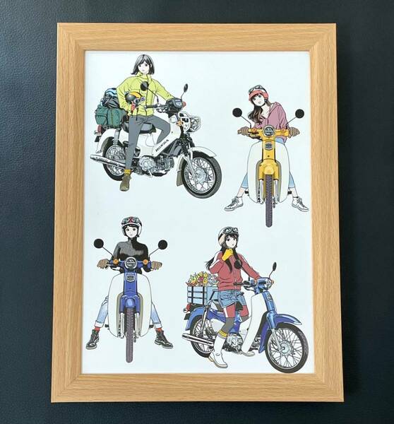 【江口寿史】額装品『スーパーカブ60周年』 / B5サイズ 額入り イラスト ポスターライクデザイン / HONDA Super Cub