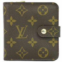 本物 ルイヴィトン LOUIS VUITTON LV コンパクトジップ モノグラム 折財布 コンパクトウォレット ブラウン M61667_画像1