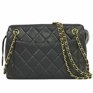 本物 シャネル CHANEL ココマーク マトラッセ チェーン ショルダーバッグ ラムスキン レザー ブラック