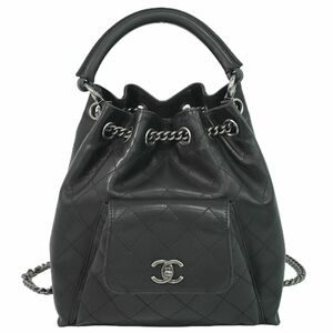 本物 シャネル CHANEL ココマーク マトラッセ 2WAY チェーン 巾着 リュックサック ハンドバッグ レザー ブラック