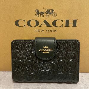 新品　COACH 長財布　コーチ　二つ折り財布　レディース メンズ ブラック　シグネチャー