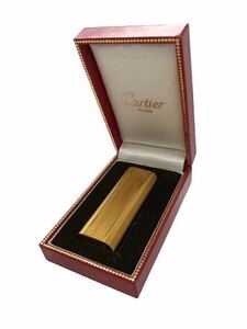 【送料無料!!】Cartier カルティエ PLAQUE OR G 51229 E ガスライター オーバル ストライプ ゴールド PARIS 説明書 ギャラ 箱付 着火確認済