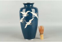 [URA]平林七宝/銀線飛鶴図花瓶/30.8cm/1963g/13-3-70　(検索)骨董/花器/花入/生花/壷/花瓶/七宝/銅器/_画像10