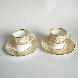 英国 Wedgwood ケーキプレート 3枚 デミタスカップ&ソーサー 3客 ウェッジウッド GOLD FLORENTINE ゴールドフロレンティーン