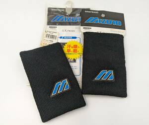 1000円～【廃盤】★ ミズノ MIZUNO 旧ロゴ 吸水速乾 リストバンド 2点セット 黒 ブラック ★ 野球用品 スポーツ用品