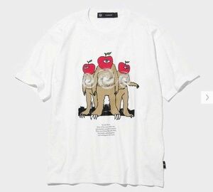 サイズM GU × UNDERCOVER グラフィックTシャツ (5分袖) アンダーカバー 猿 リンゴ WHITE