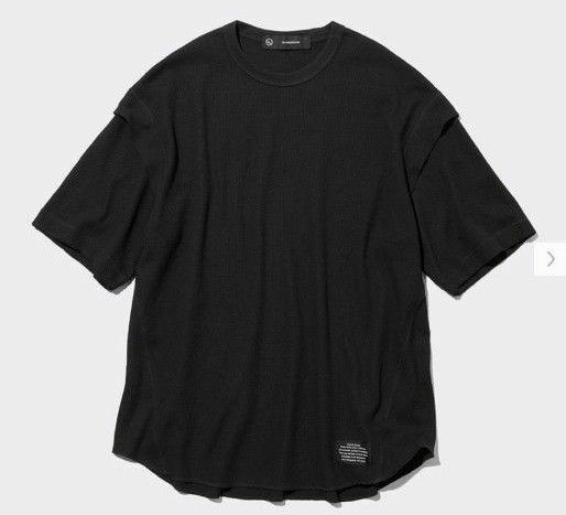 サイズXL GU x UNDERCOVER ドライワッフルTシャツ (5分袖) BLACK アンダーカバー