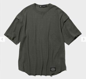 サイズXL GU x UNDERCOVER ドライワッフルTシャツ (5分袖) DARK GREEN アンダーカバー