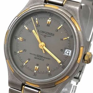 LONGINES ロンジン 腕時計 クオーツ アナログ ラウンド ゴールド グレー ウォッチ ヴィンテージ カレンダー コレクション シンプル