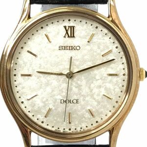 美品 SEIKO セイコー DOLCE ドルチェ 腕時計 5E31-6070 クオーツ アナログ ラウンド ゴールド ブラック ウォッチ レザー ヴィンテージ