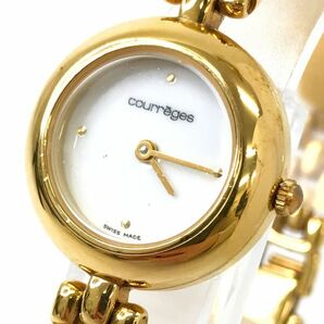 courreges クレージュ 腕時計 クオーツ 8216 アナログ ラウンド ホワイト ゴールド 2針 替えベルト付き 箱付 コレクション シンプルの画像1