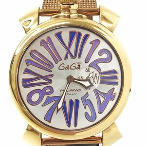 GaGaMILANO ガガミラノ MANUALE 46 マヌアーレ 6107 腕時計 クオーツ アナログ ラウンド ゴールド パープル コレクション 動作確認済