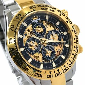 新品 J.HARRISON ジョンハリソン 腕時計 JH-003GB 自動巻き アナログ ラウンド ブラック ゴールド マルチカレンダー 動作確認済み。