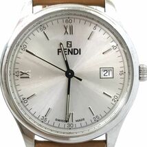 FENDI フェンディ 腕時計210G 043-009 クオーツ アナログ ラウンド シルバー ブラウン レザーベルト ヴィンテージ 電池交換済 動作確認済み_画像1