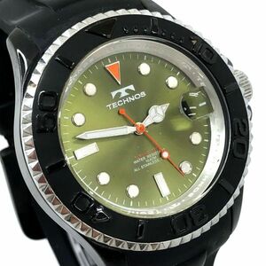 TECHNOS テクノス 腕時計 T4418BM クオーツ アナログ ラウンド グリーン ブラック カレンダー ラバーバンド コレクション おしゃれ