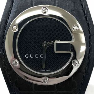 新品 GUCCI グッチ バンデュー 腕時計 104 クオーツ アナログ ラウンド ブラック シルバー レザーベルト コレクション おしゃれ 箱付き