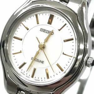 美品 SEIKO セイコー Exceline エクセリーヌ 腕時計 4J41-0030 クオーツ アナログ ラウンド ホワイト シェル シルバー 電池交換済み 動作OK