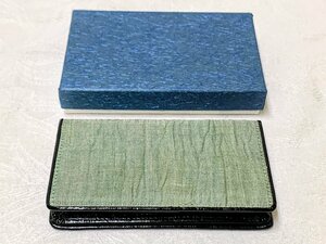 13803/和風 名刺入れ カードケース 二つ折り 緑 未使用 紙箱