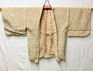 1089B/アンティーク 女性 羽織着物 生成り地カラフル縦縞 レトロ お洒落 リメイク素材 古布 和装