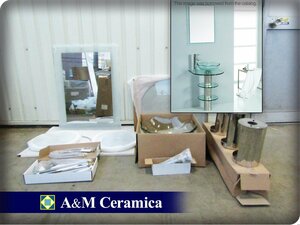 ■未使用品■A＆M Ceramica/A&Mセラミカ■BL-833■ガラス洗面ボウル■壁掛けミラー付■洗面化粧台■khhx45k