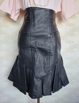 レザースカート vintage ヴィンテージ ビンテージ 古着 レザー スカート ブラック 黒 フリルスカート フリル 牛革 skirt leather 膝丈_画像2