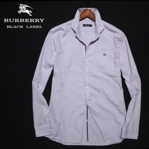 【バーバリー ブラックレーベル】 ロンドンストライプ　長袖カッタウェイシャツ　サイズ3（L） ホース刺繍　BURBERRY BLACK LABEL