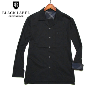 【ブラックレーベル クレストブリッジ】 ストレッチ　長袖オープンカラーシャツ （M） ブラック　BLACK LABEL CRESTBRIDGE