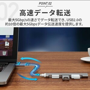 4ポートUSB グレー ハブ USBハブ USBポート Type-C タイプC 高速 USB-C パソコン PC データ データ移行 USB データ USB拡張 MacBookの画像3