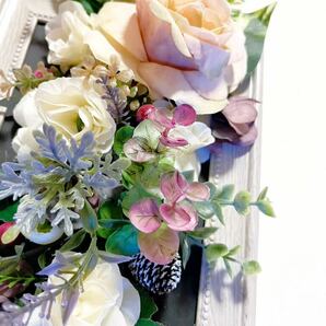 特価！！1,000円〜フレームアレンジ くすみピンク薔薇 アートフラワー 本革タグ付きで送ります♪横も縦もの画像6