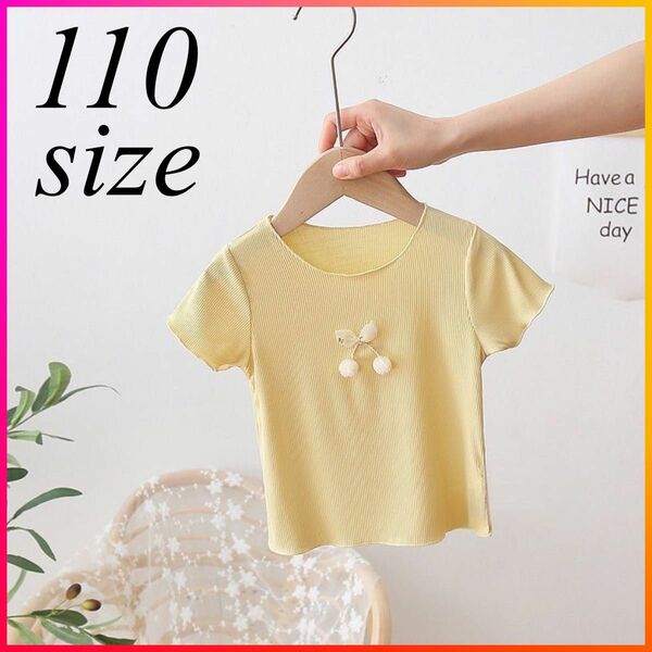 半袖 トップス 半袖Tシャツ キッズ 子供 女の子 かわいい さくらんぼ イエロー 黄色 110