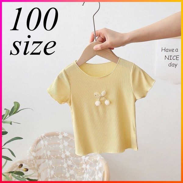 半袖 トップス 半袖Tシャツ キッズ 子供 女の子 かわいい さくらんぼ イエロー 黄色 100