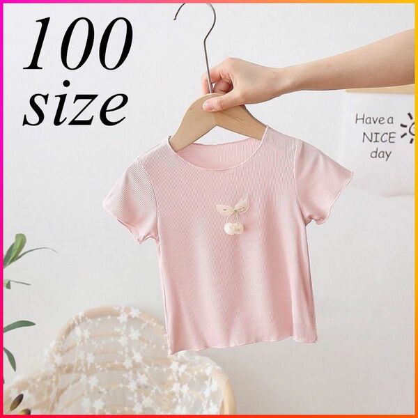 Tシャツ 半袖Tシャツ 半袖 トップス 半袖Tシャツ キッズ 子供 女の子 かわいい さくらんぼ ピンク 100