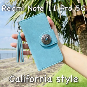 Redmi Note 11 Pro 5G レザーケース☆フリンジ/スエード&コンチョ☆手帳型カバー☆