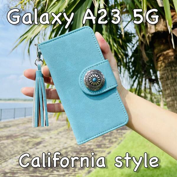 Galaxy A23 5G レザーケース☆フリンジ/スエード&コンチョ☆ギャラクシー 手帳型カバー☆