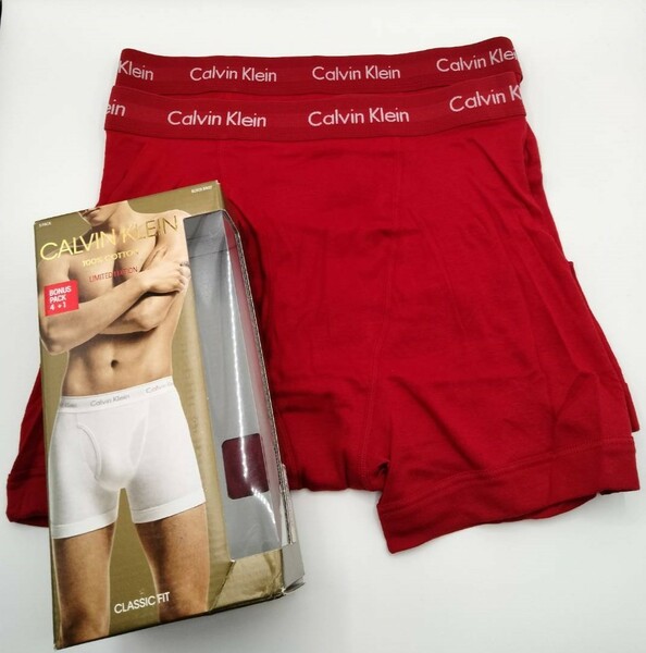 【Lサイズ】Calvin Klein(カルバンクライン) ボクサーブリーフ レッド 2枚セット 100％コットン メンズボクサーパンツ 男性下着 NB1899