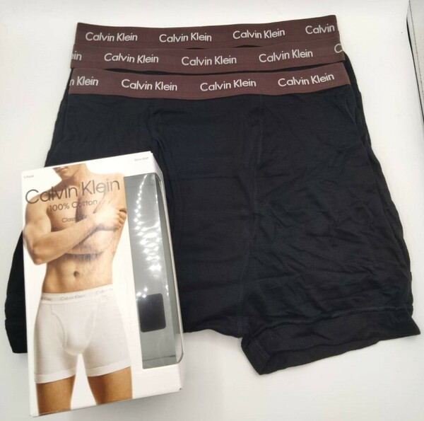 【Lサイズ】Calvin Klein(カルバンクライン) ボクサーブリーフ ブラウン 3枚セット 100％コットン メンズボクサーパンツ 男性下着 NB1429